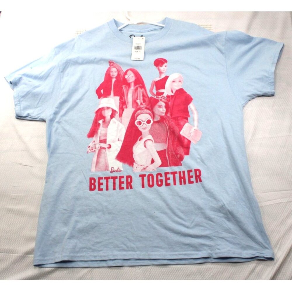 Barbie "Better Together" Graphic T-Shirt Light Blue Size 1X 100% Cotton
